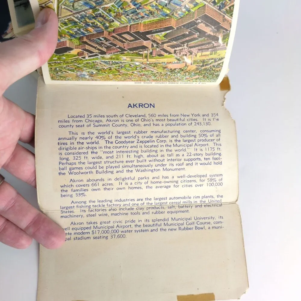 Souvenir Folder of Akron Ohio 1930s Fold-Out Linen Postcards OH Building Stadium